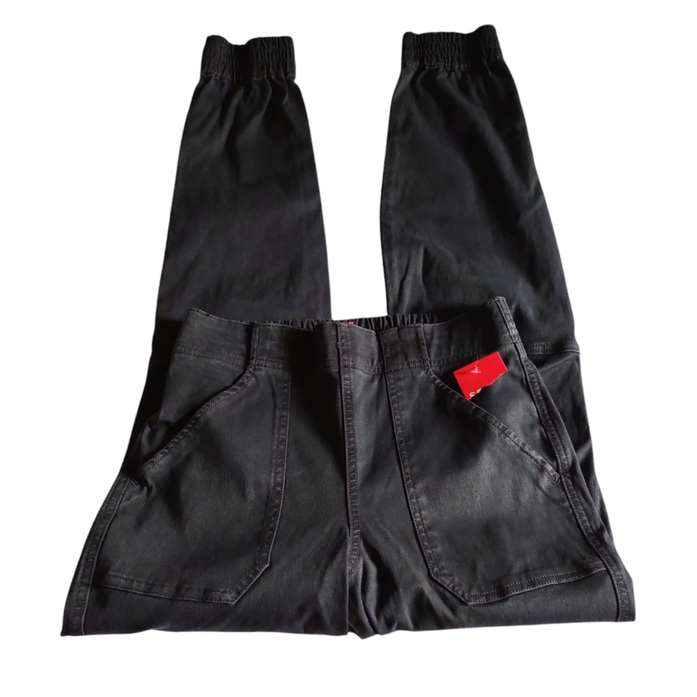 NWT Spanx Small Grey Stretch Twill Cargo  Jogger Pants Washed Black